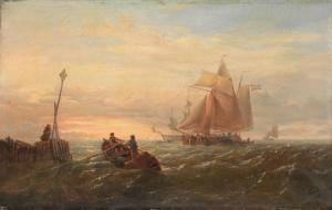 ROBINS Thomas Sewell 1810-1880,Dutch shipping off a pier at sunset,Bonhams GB 2024-04-24