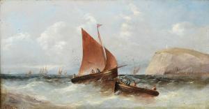 ROBINS Thomas Sewell 1810-1880,Shipping in coastal waters, possibly off Beach,1874,Woolley & Wallis 2024-03-06