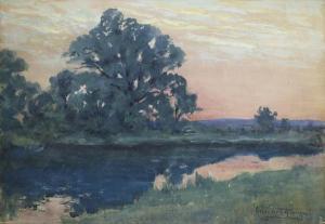 ROBINSON Alexander Charles 1867-1952,Coucher de soleil sur la rivière,Versailles Enchères 2018-03-18
