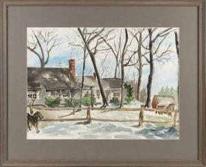 ROBINSON Elizabeth 1900,Snow scene with house, barn and horses,20th Century,Eldred's US 2022-02-10