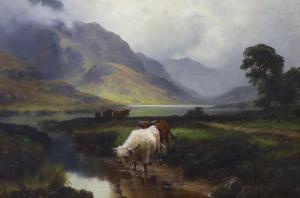 ROBINSON HALL HENRY 1859-1927,Highland Cattle, Loch Lomond from Enrich Water,Gorringes GB 2022-08-01