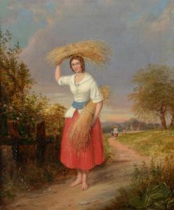 ROBINSON W.R,Portrait of a country girl carrying sheaves of corn,Anderson & Garland GB 2019-12-04