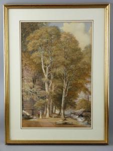 ROBINSON W.R,tree lined river scene with two figures and a dog ,Rogers Jones & Co GB 2017-10-31