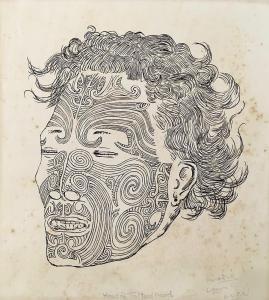 ROBLEY Horatio Gordon 1840-1930,Head of Tattoed Maori,International Art Centre NZ 2018-06-20