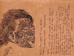 ROBLEY Horatio Gordon 1840-1930,Letter with Maori Head Study,International Art Centre NZ 2017-08-08