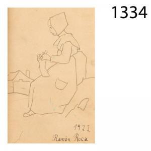 ROCA Ramon 1800-1900,Mujer cosiendo,1922,Lamas Bolaño ES 2014-10-08
