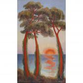 ROCHAT Willy James 1920-2004,Les pins illuminés par le soleil levant,Dobiaschofsky CH 2015-11-04