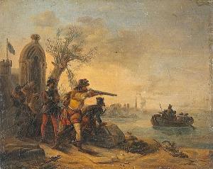 Rochussen Hendrik 1812-1889,A small group of soldiers defending an outpost by ,Bonhams GB 2008-04-23