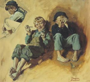 ROCKWELL Norman Perceval 1894-1978,Study for 'Tom Sawyer (Huck Teaching Tom and Joe,1936,Christie's 2017-11-21