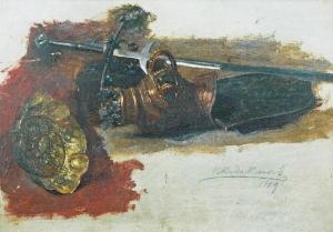 RODAKOWSKI Henryk 1823-1894,Studia hełmu, miecza i patery,1889,Rempex PL 2020-10-14