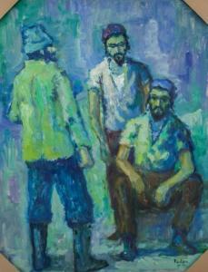 RODAN Yehuda 1916-1985,portrait of three men sitting and standing around,888auctions CA 2022-09-22