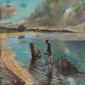 RODE Ingeborg M 1865-1932,Coastal scene with a fisherman,Bruun Rasmussen DK 2015-03-09