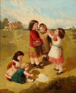 RODEN William Thomas 1817-1892,Little girls playing in a field,Bruun Rasmussen DK 2021-03-15