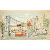 RODEWALD Claude 1923,San Francisco scene with trolleys and bridge,Ripley Auctions US 2011-07-23