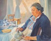 Rodgers Marjorie 1927,portrait of a Native American woman decorating a w,O'Gallerie US 2020-08-17