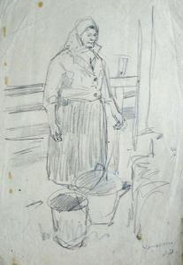 Rodins Aleksandrs 1922-2001,Woman with buckets,1955,Antonija LV 2017-09-04