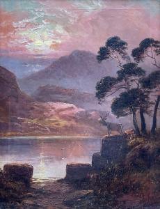 ROE Clarence Henry 1850-1909,Stag on the Lakeside at Sunset,David Duggleby Limited GB 2023-07-22