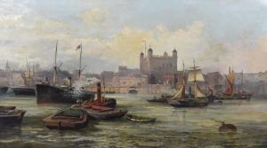 ROE Robert Ernest,The Thames looking across to the Tower of London,Canterbury Auction 2023-02-04