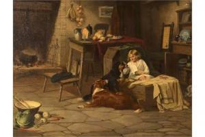 ROE Robert Henry 1822-1905,The Highland Breakfast, Young Girl Feeding Two Dog,Mealy's IE 2015-05-26