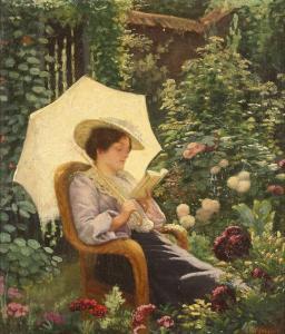 ROECKER Henry Leon 1865-1941,Lesende Dame in blühendem Garten,Hargesheimer Kunstauktionen 2018-03-17