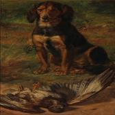 ROED Jorgen 1808-1888,A hunting dog in front of a dead bird,1872,Bruun Rasmussen DK 2013-11-25