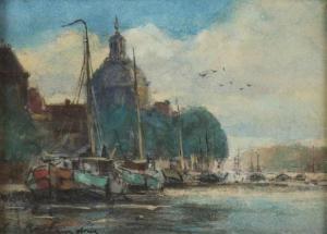 Roelandse Johannes Cornelis 1888-1978,Amsterdam harbor view,Twents Veilinghuis NL 2019-10-04