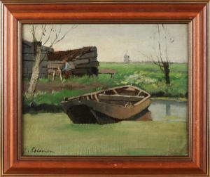 Roelandse Johannes Cornelis 1888-1978,Rowing boat in poldersloot,Twents Veilinghuis NL 2018-04-20