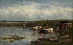 ROELOFS Willem 1822-1897,Watering cows by the riverbank,Venduehuis NL 2023-11-14