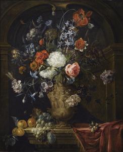 ROEPEL Coenraet 1678-1748,STILL LIFE WITH HYDRANGEAS, ROSE, POPPIES, HYACINT,Sotheby's GB 2019-06-26