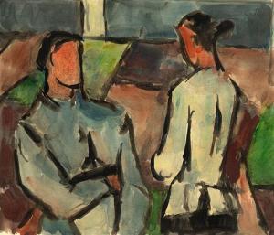 ROESCH Carl 1884-1979,Zwei Frauen auf dem Feld im Gespräch.,Galerie Widmer Auktionen CH 2009-10-30