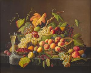 ROESEN Severin,Still Life with Fruit and Champagne on a Marble Le,c. 1860,Freeman 2023-12-03