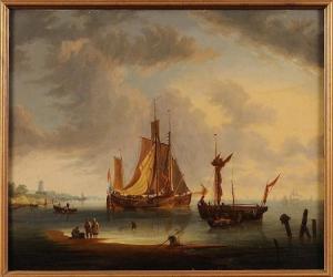 ROGERS Phillip Hutchins 1786-1853,Shipping and fisherfolk in a Dutch b,Bearnes Hampton & Littlewood 2013-10-23