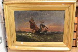 ROGERS W 1800-1800,Boats at Dusk, seascape,19th Century,Hansons GB 2022-01-18