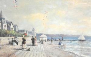 ROGET D 1900-1900,Elegant Figures promenading by the Beach,John Nicholson GB 2013-02-07