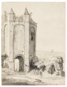 ROGHMAN Roeland,A TOWER WITH FIGURES DRIVING SHEEP THROUGH AN ARCH,1647,Sotheby's 2017-07-05