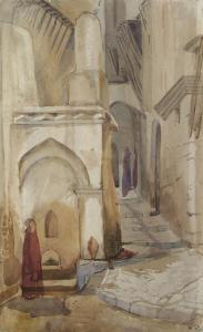 ROGUIN Louis 1813-1901,Femmes dans une ruelle de la Kasbah,1842,Ader FR 2014-11-14