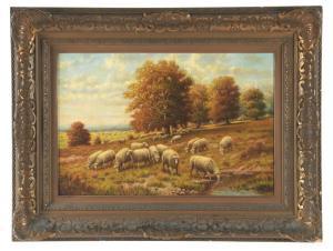 ROHDE HERMAN 1900-1900,GRAZING SHEEP IN FALL LANDSCAPE,James D. Julia US 2019-06-19