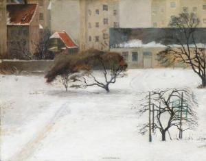 ROHDE Johan,Winter scene from a snow clad park with town house,1896,Bruun Rasmussen 2017-06-12