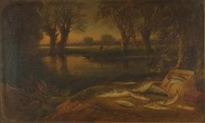 ROLFE H.L 1824-1881,Still life of fish and creel on the banks of a river,1870,Morphets GB 2009-03-05