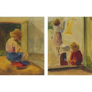 Rolfsted Bernhard Daniel 1905,WATCHING MOTHER ON LAUNDRY DAY; CHANGING CLOTH,1940,Waddington's 2021-09-30