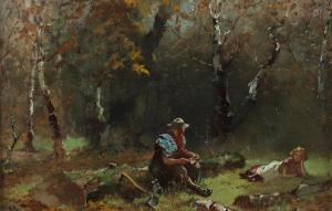 ROLL Alfred 1846-1919,Woodsman and daughter resting in a small clearing,Morphets GB 2023-03-09