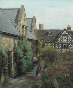 ROLLET Henry 1881-1916,Cottage exterior scene with old woman carrying a pail,Wotton GB 2020-06-02