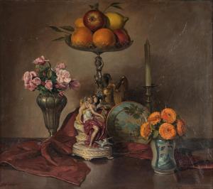 ROMAGNOLI Carlo 1888-1965,Natura morta con alzata con arance e vaso con dali,1945,Finarte 2023-03-02