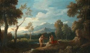 ROMAN SCHOOL,A wooded landscape with figures conversing in ,18th Century,Palais Dorotheum 2018-04-24