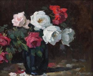 Romanaţi Gheorghe Teodorescu 1891-1980,Vase with Roses,Artmark RO 2023-07-12