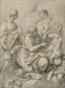 ROMANELLI IL VITERBESE Giovanni Francesco 1610-1662,Allégorie de la Foi avec trois vertus in,Digard 2023-06-30