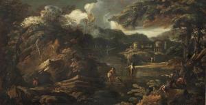 ROMANI Giuseppe 1654-1718,An extensive rocky river landscape with soldiers r,Bonhams GB 2019-10-23