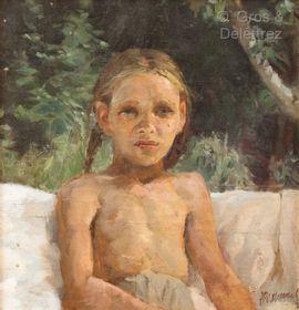 ROMANITCHEV Alexandre,Portrait d une petite fille aux tresses blondes,1946,Gros-Delettrez 2021-06-23