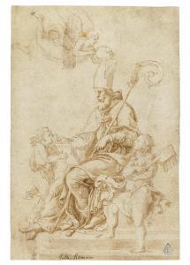 ROMANO Giulio 1499-1546,Saint Blaise, enthroned and crowned by an angel, w,Christie's GB 2023-07-04