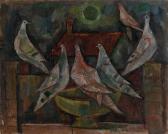 ROMANO GLICENSTEIN Emanuel 1897-1984,COMPOS WITH PIGEONS AND HOUSE,1958,Charlton Hall US 2019-04-04